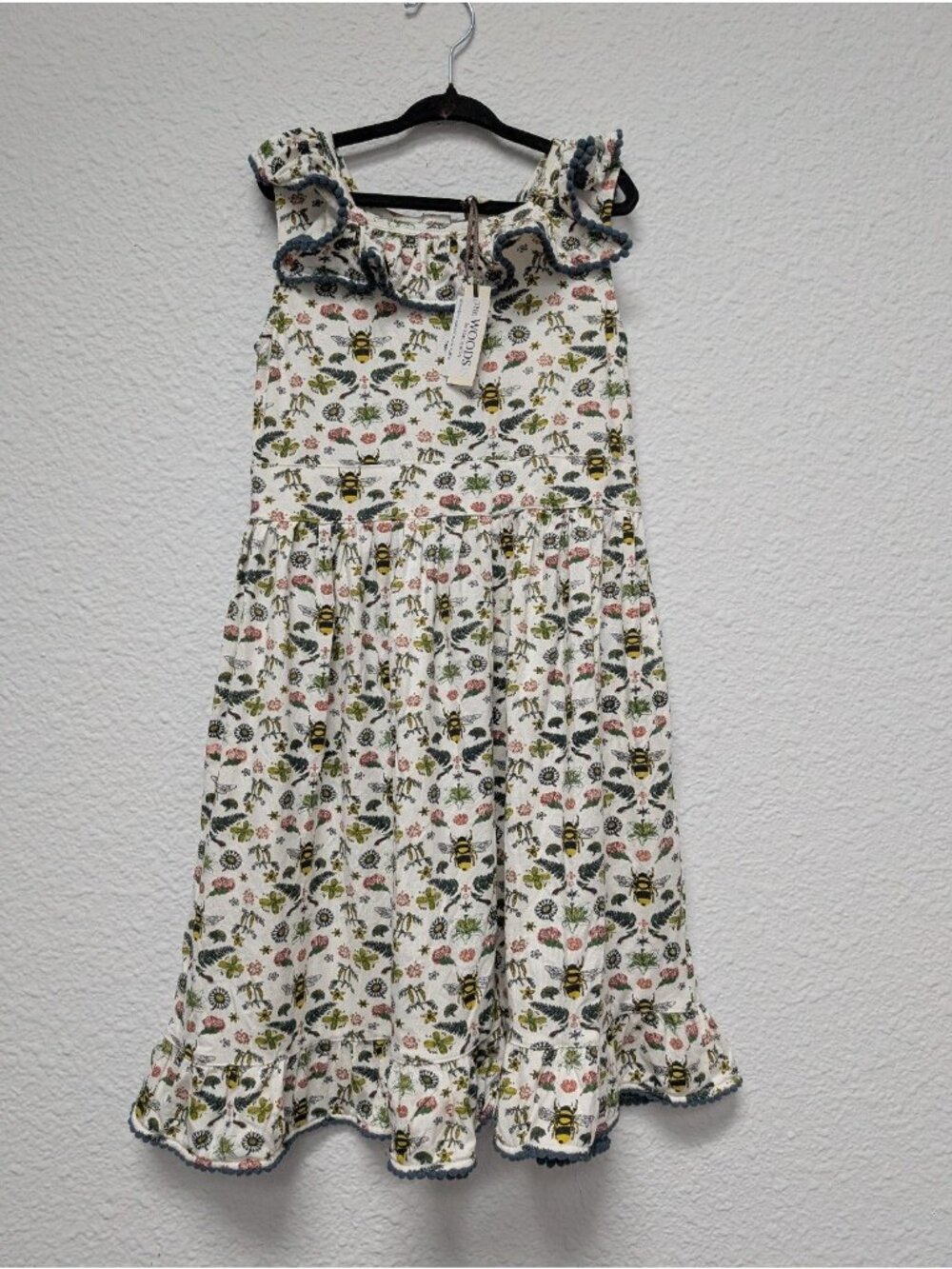 Kate Quinn Modal Woods Square Neck Ruffle Pom Dress 8Y Spring Litho Bee Floral